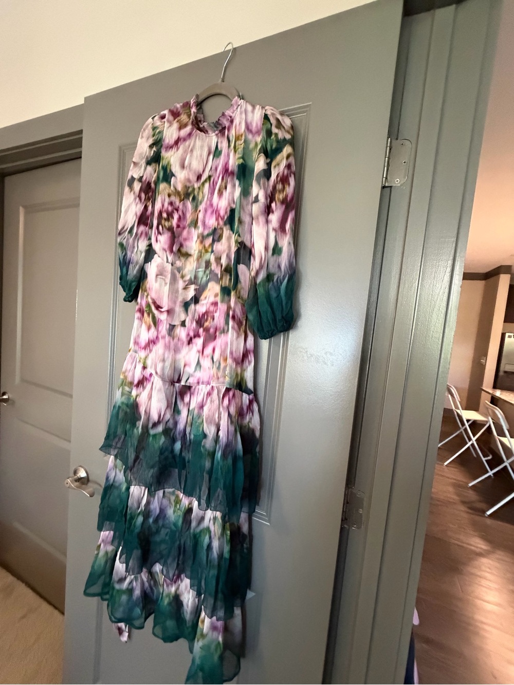 Christy Lynn- Floral Tiered Maxi Dress in Green and Purple